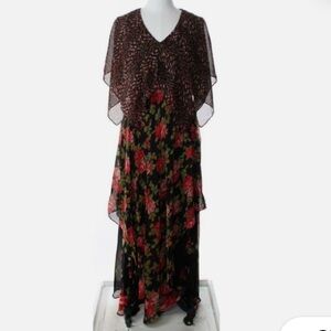 Tiered Shift❤️ Dress Maxi ❤️Red Black ❤️Butterfly Sleeve❤️Floral ❤️❤️❤️
